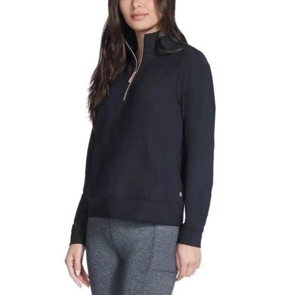 Skechers 1/4 Zip Pullover Women‎ Size Medium Black New Ribbed Kangaroo Pocket